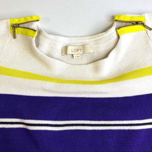 Ann Taylor LOFT 3/4 Sleeve Striped Sweater, White Blue Green - Picture 7 of 10